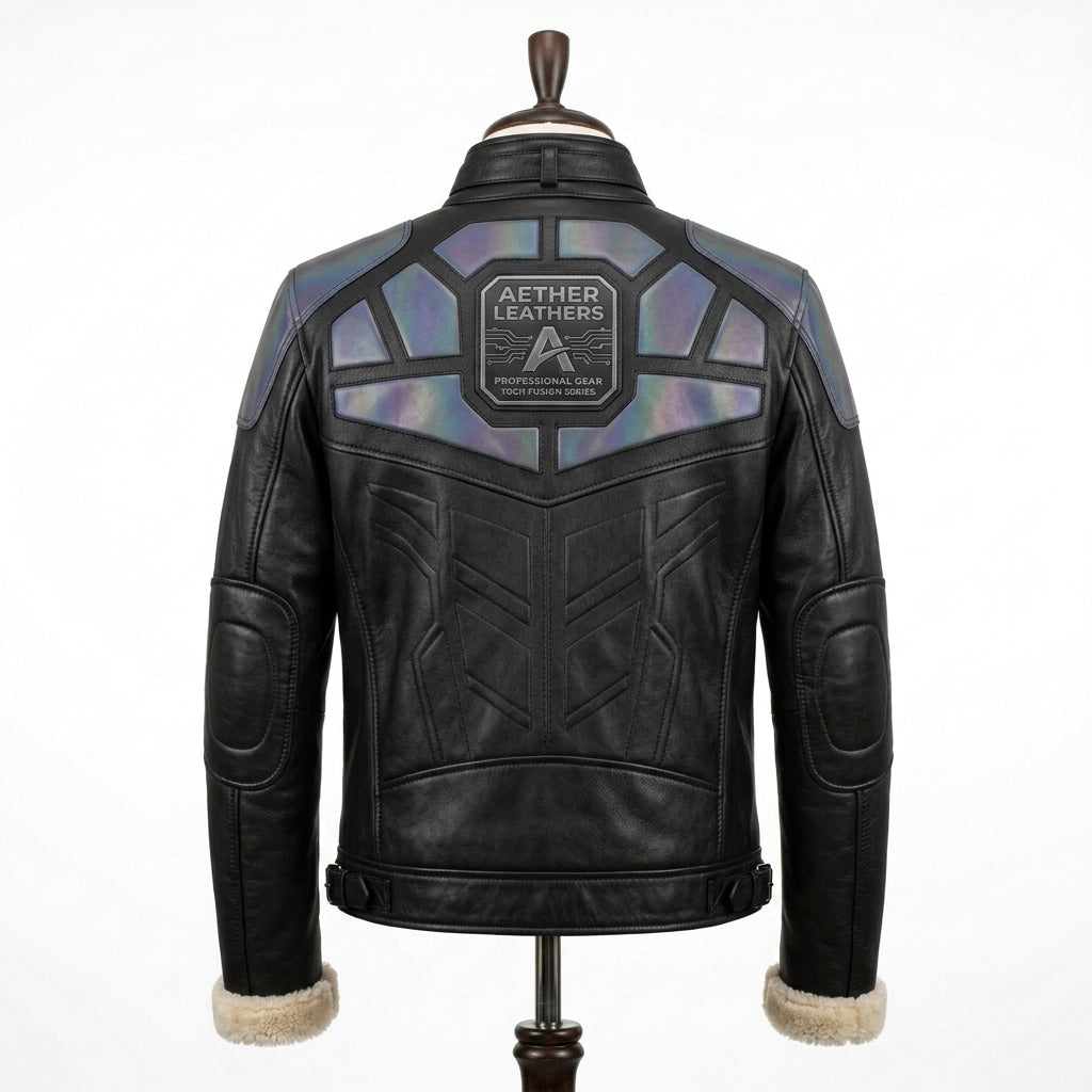 Mens Premium Lambskin Hybrid Tech Fusion Biker Jacket | Black Tech Panels |  Modern Tech-Integrated Motorcycle Gear
