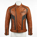 Mens Premium Lambskin Neural Tech Smart Adaptive Biker | Cognac Temperature- Responsive | AI-Enhanced Motorcycle Jacket