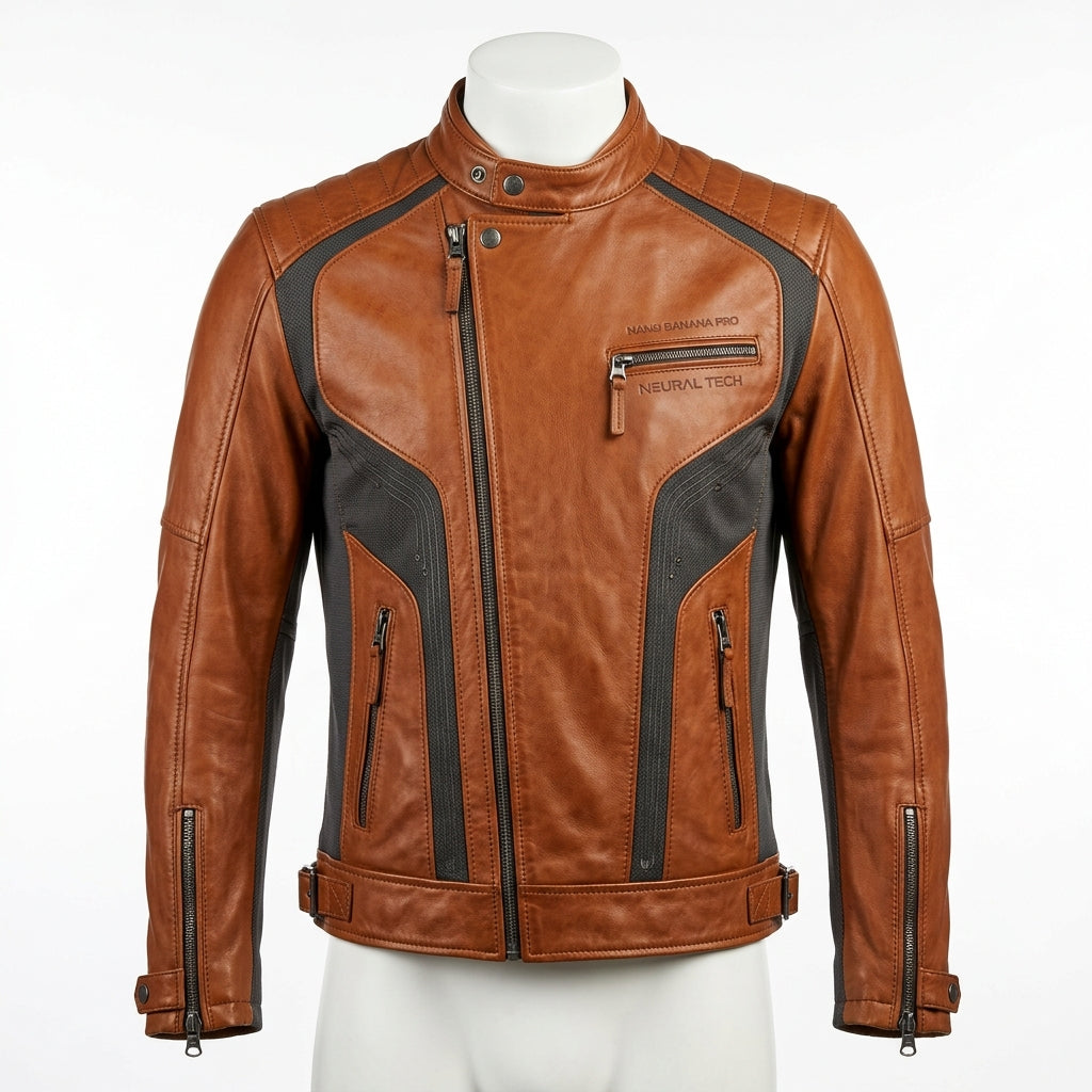 Mens Premium Lambskin Neural Tech Smart Adaptive Biker | Cognac Temperature- Responsive | AI-Enhanced Motorcycle Jacket
