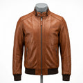Mens Premium Lambskin Water-Resistant Paradox Bomber | Cognac Nano-Coated |  Weather-Ready Motorcycle Jacket