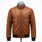 Mens Premium Lambskin Water-Resistant Paradox Bomber | Cognac Nano-Coated |  Weather-Ready Motorcycle Jacket