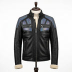Mens Premium Lambskin Hybrid Tech Fusion Biker Jacket | Black Tech Panels |  Modern Tech-Integrated Motorcycle Gear