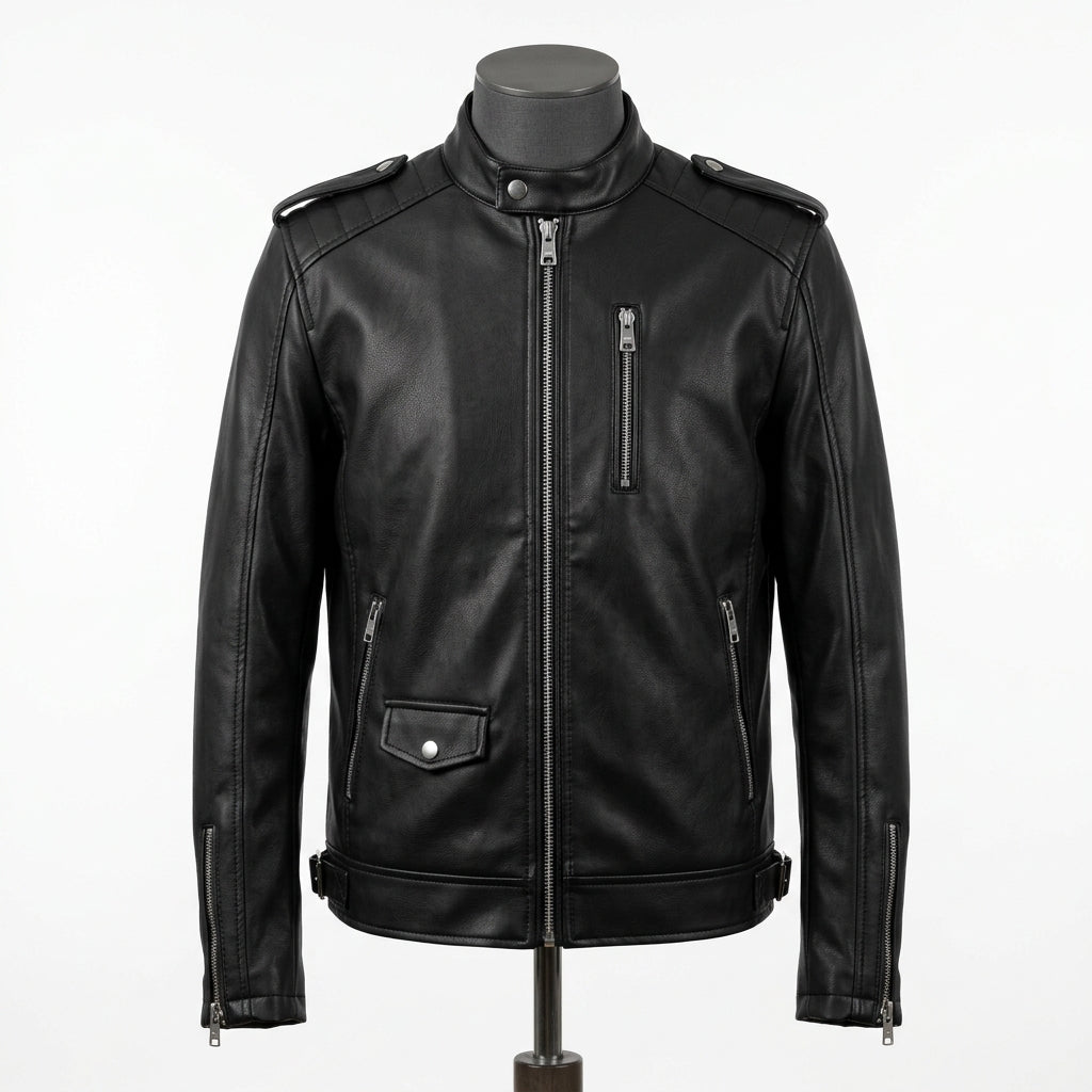 Mens Premium Vegan Leather-Alternative Cruelty-Free Biker | Black Ethical |  Luxury Motorcycle Jacket (No Animals)