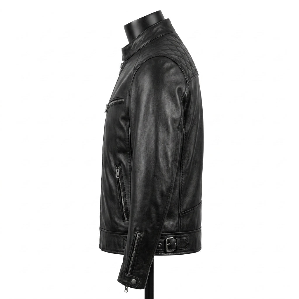 Mens Premium Lambskin Classic Black Motorcycle Biker Jacket | Jet Black  Timeless | Traditional Motorcycle Heritage