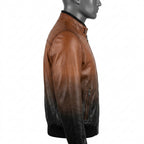 Mens Premium Lambskin Gradient Fade Ombre Leather Bomber | Cognac-to-Black  Artistic | Hand-Painted Masterpiece Jacket