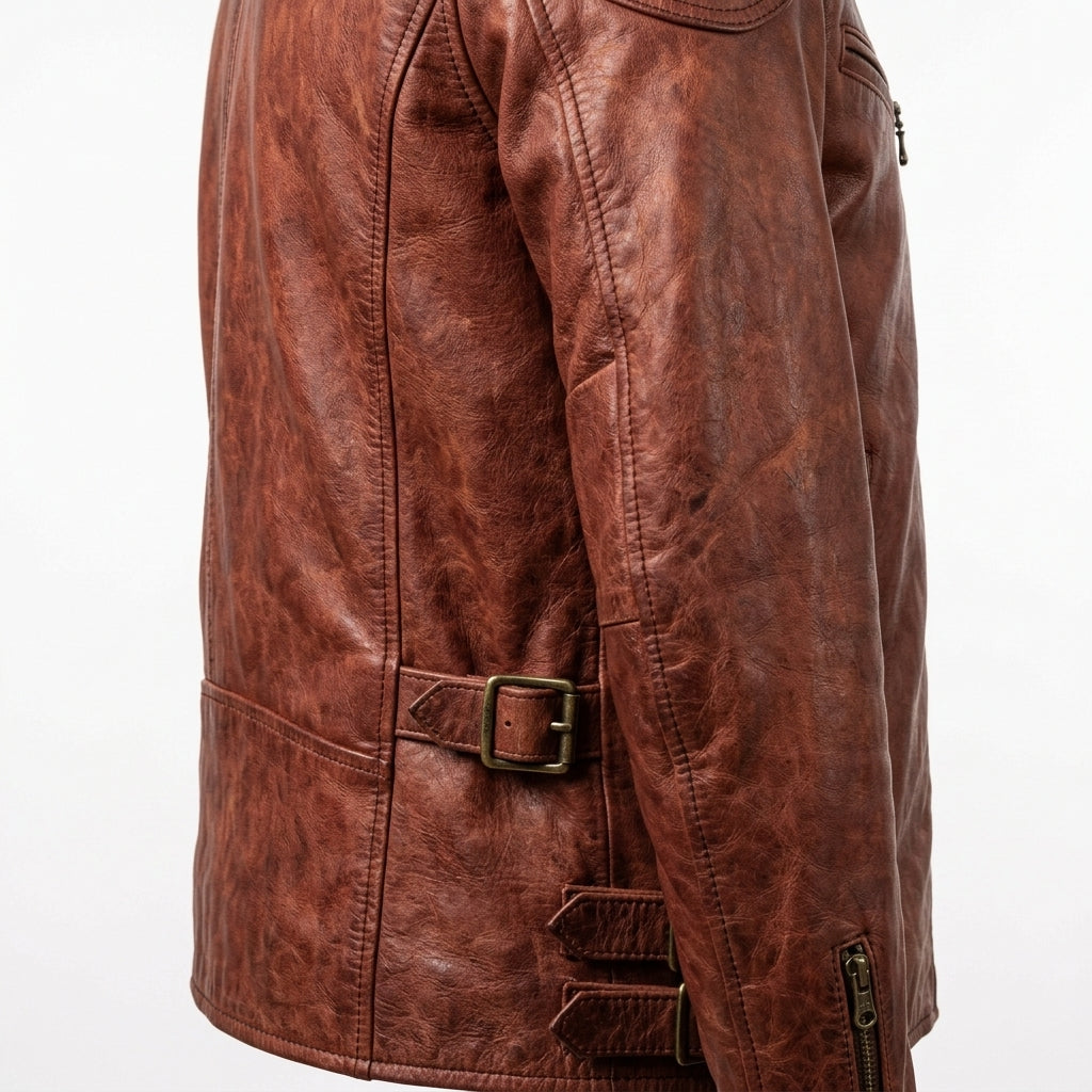 Mens Premium Lambskin Rust Red Heritage Biker Jacket | Rust Brown Vintage |  Authentic Motorcycle Heritage