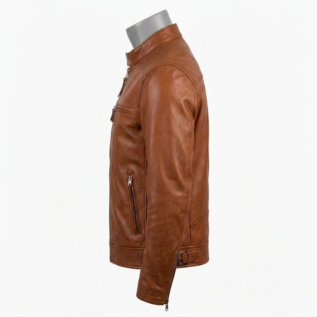 Mens Premium Lambskin Wrap-Around Construction Seamless Biker | Cognac  Comfort | Seamless Motorcycle Jacket