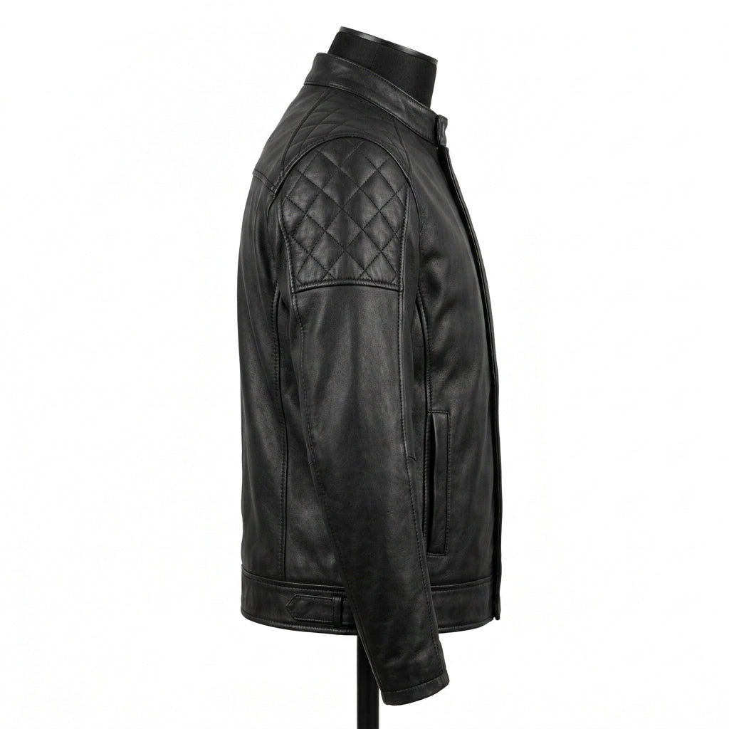 Mens Premium Lambskin Midnight Black Stealth Biker Jacket | Black Concealed  Hardware | Minimalist Aggressive Motorcycle Gear