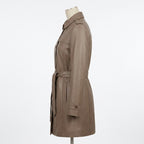 Womens Premium Lambskin Taupe Neutral Sophisticated Brown Trench Coat | Elegant  Neutral | Minimalist Luxury Fashion