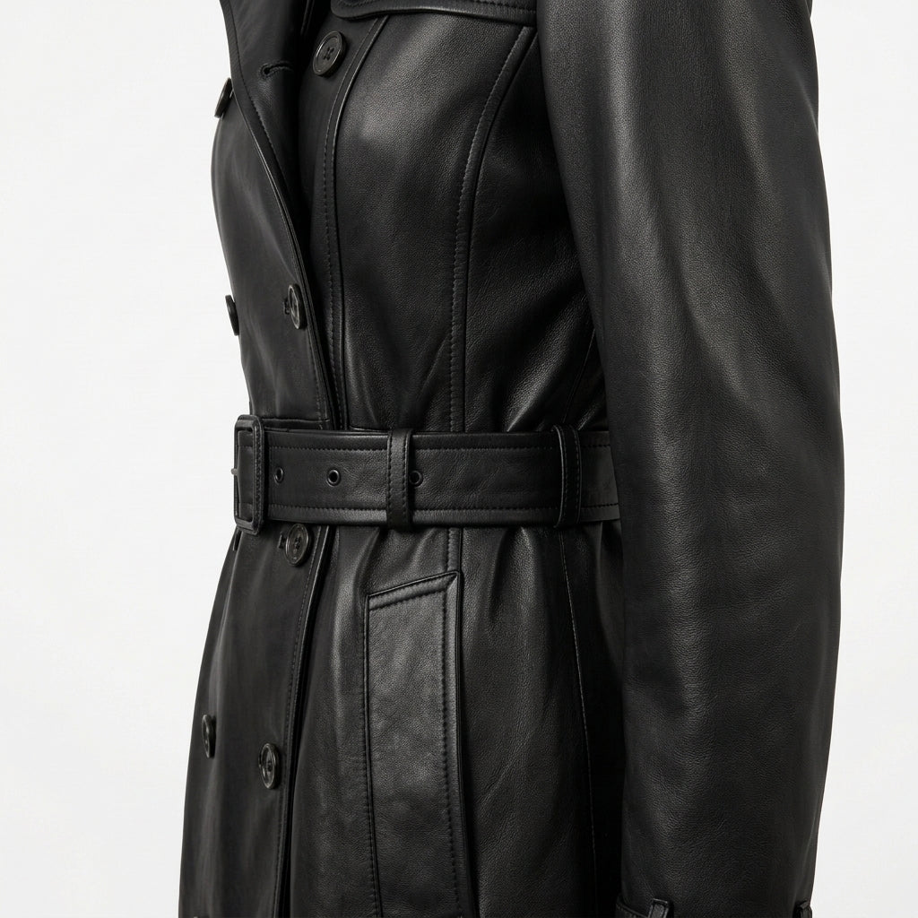 Womens Premium Lambskin Jet Black Classic Sophisticated Trench Coat | Timeless  Professional | Luxury Fashion Outerwear