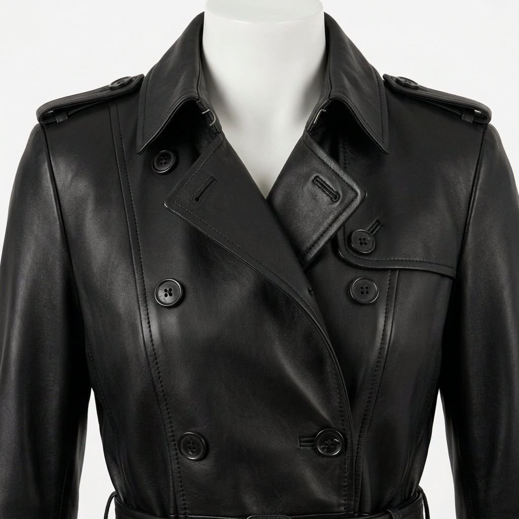 Womens Premium Lambskin Jet Black Classic Sophisticated Trench Coat | Timeless  Professional | Luxury Fashion Outerwear