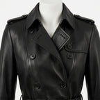 Womens Premium Lambskin Jet Black Classic Sophisticated Trench Coat | Timeless  Professional | Luxury Fashion Outerwear