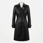 Womens Premium Lambskin Jet Black Classic Sophisticated Trench Coat | Timeless  Professional | Luxury Fashion Outerwear
