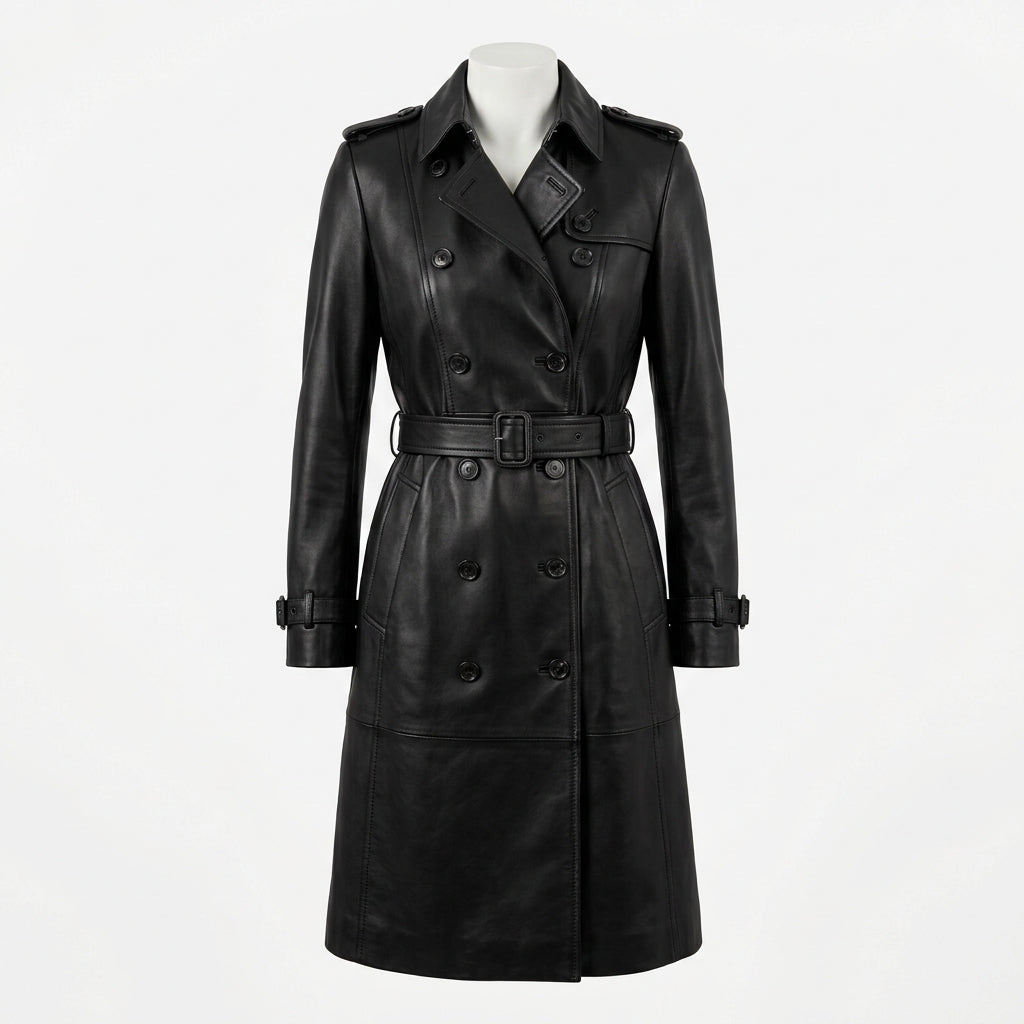 Womens Premium Lambskin Jet Black Classic Sophisticated Trench Coat | Timeless  Professional | Luxury Fashion Outerwear