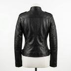 Womens Premium Lambskin Jet Black Classic Power Biker Jacket | Feminine Tailored |  Timeless Motorcycle Fashion