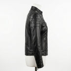 Womens Premium Lambskin Jet Black Classic Power Biker Jacket | Feminine Tailored |  Timeless Motorcycle Fashion