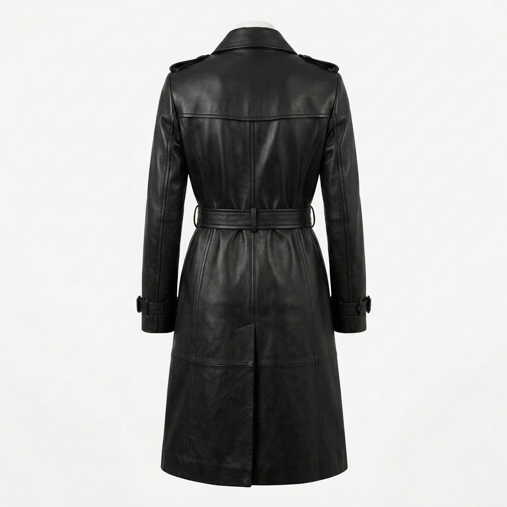 Womens Premium Lambskin Jet Black Classic Sophisticated Trench Coat | Timeless  Professional | Luxury Fashion Outerwear