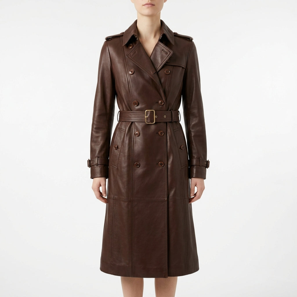 Womens Premium Lambskin Rich Chocolate Deep Luxury Trench Coat | Deep Brown |  Opulent Fashion Investment