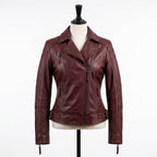 Womens Premium Lambskin Deep Burgundy Romantic Biker Jacket | Rich Wine Color |  Feminine Romantic Motorcycle