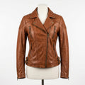 Womens Premium Lambskin Rich Cognac Heritage Biker Jacket | Warm Brown Vintage |  Authentic Motorcycle Fashion
