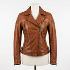 Womens Premium Lambskin Rich Cognac Heritage Biker Jacket | Warm Brown Vintage |  Authentic Motorcycle Fashion