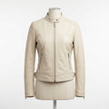Womens Premium Lambskin Cream White Modern Minimal Biker Jacket | Contemporary  White | Modern Motorcycle Fashion