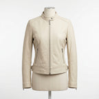 Womens Premium Lambskin Cream White Modern Minimal Biker Jacket | Contemporary  White | Modern Motorcycle Fashion