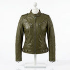 Womens Premium Lambskin Olive Green Adventure Biker Jacket | Explorer Green |  Adventure-Ready Motorcycle Fashion