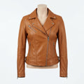 Womens Premium Lambskin Tan Caramel Warm Luxury Biker Jacket | Warm Neutral |  Luxury Casual Motorcycle Fashion