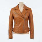 Womens Premium Lambskin Tan Caramel Warm Luxury Biker Jacket | Warm Neutral |  Luxury Casual Motorcycle Fashion