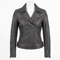 Womens Premium Lambskin Charcoal Grey Sophisticated Biker Jacket | Deep Grey |  Sophisticated Minimalist Motorcycle Fashion