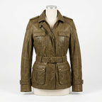 Womens Premium Lambskin Olive Khaki Explorer Vintage Jacket | Adventure Aesthetic |  Safari Vintage Fashion