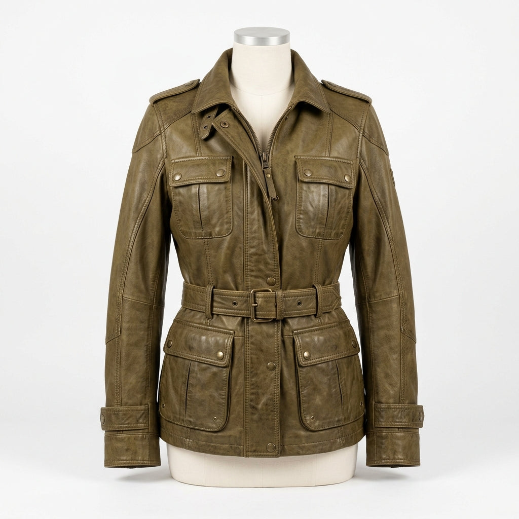 Womens Premium Lambskin Olive Khaki Explorer Vintage Jacket | Adventure Aesthetic |  Safari Vintage Fashion