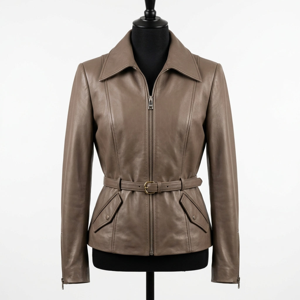 Womens Premium Lambskin Taupe Romantic 1950s Elegance Jacket | Hollywood Glamour |  1950s Vintage Fashion