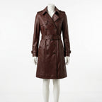 Womens Premium Lambskin Mahogany Deep Warm Burgundy Brown Trench Coat | Rich  Brown | Luxury Fashion Investment
