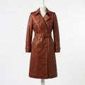 Womens Premium Lambskin Cognac Heritage Vintage Brown Trench Coat | Aged Beauty |  Vintage Luxury Fashion