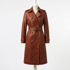 Womens Premium Lambskin Cognac Heritage Vintage Brown Trench Coat | Aged Beauty |  Vintage Luxury Fashion