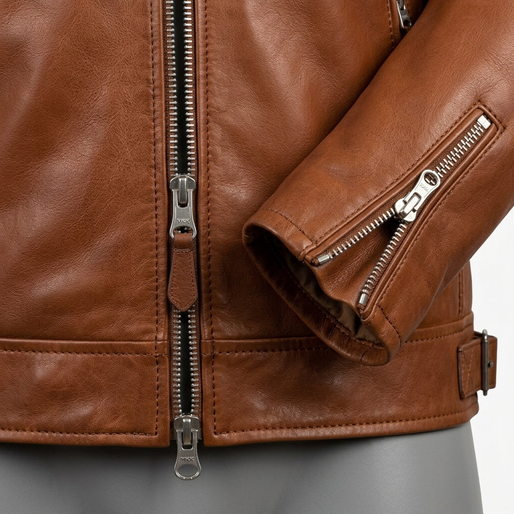 Mens Premium Lambskin Wrap-Around Construction Seamless Biker | Cognac  Comfort | Seamless Motorcycle Jacket