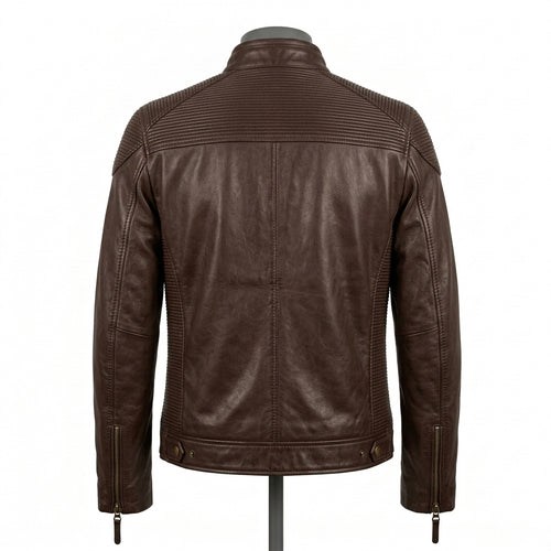 Mens Premium Lambskin Chocolate Comfort Brown Biker Jacket | Warm Brown Ergonomic |  Relaxed Luxury Motorcycle Gear