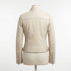 Womens Premium Lambskin Cream White Modern Minimal Biker Jacket | Contemporary  White | Modern Motorcycle Fashion