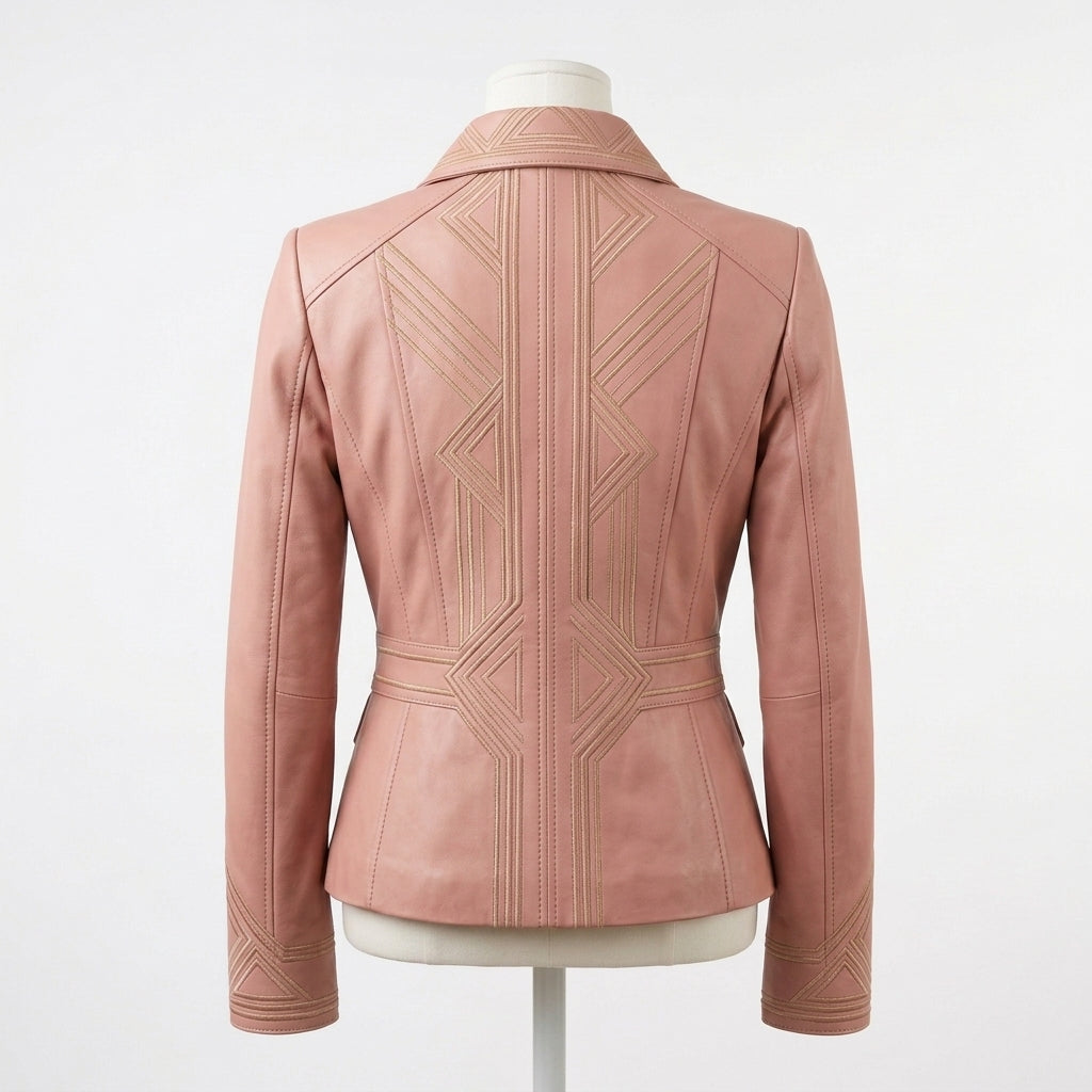 Womens Premium Lambskin Blush Pink Art Deco Feminine Jacket | Geometric Vintage |  Art Deco Fashion
