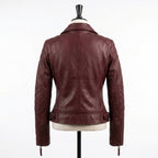 Womens Premium Lambskin Deep Burgundy Romantic Biker Jacket | Rich Wine Color |  Feminine Romantic Motorcycle