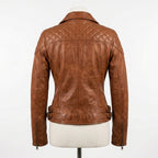 Womens Premium Lambskin Rich Cognac Heritage Biker Jacket | Warm Brown Vintage |  Authentic Motorcycle Fashion