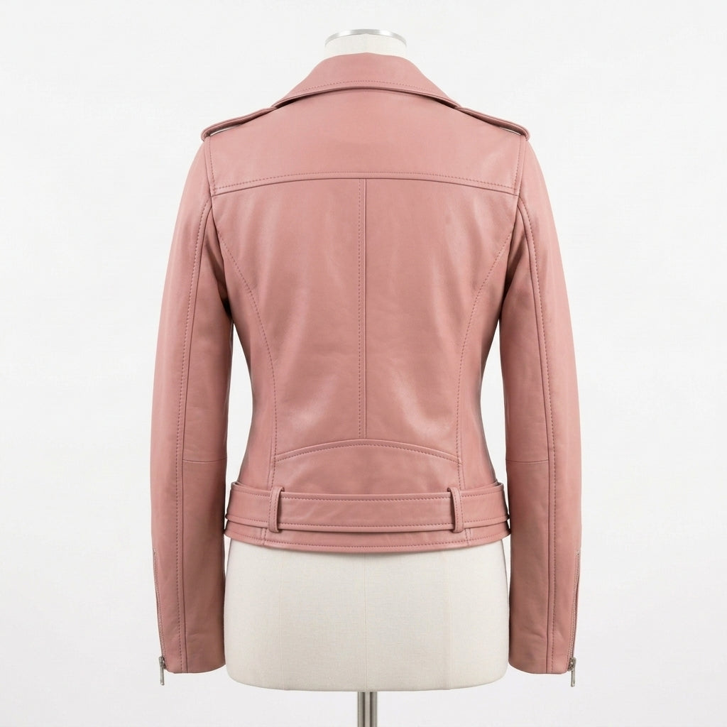 Womens Premium Lambskin Rose Blush Pink Feminine Power Biker Jacket | Bold Pink |  Feminine Power Motorcycle Fashion