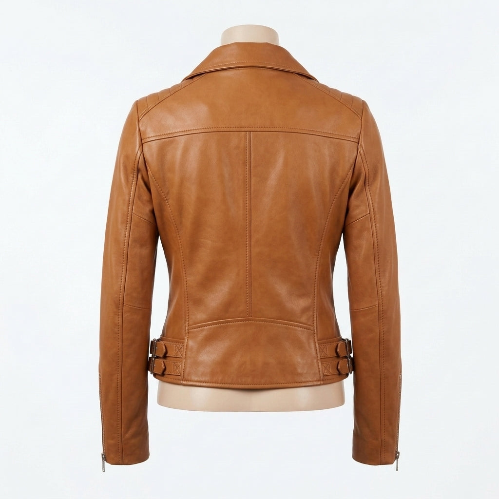 Womens Premium Lambskin Tan Caramel Warm Luxury Biker Jacket | Warm Neutral |  Luxury Casual Motorcycle Fashion