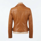 Womens Premium Lambskin Tan Caramel Warm Luxury Biker Jacket | Warm Neutral |  Luxury Casual Motorcycle Fashion
