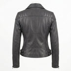 Womens Premium Lambskin Charcoal Grey Sophisticated Biker Jacket | Deep Grey |  Sophisticated Minimalist Motorcycle Fashion