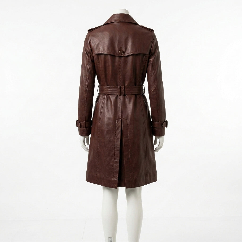 Womens Premium Lambskin Mahogany Deep Warm Burgundy Brown Trench Coat | Rich  Brown | Luxury Fashion Investment