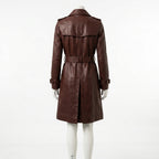 Womens Premium Lambskin Mahogany Deep Warm Burgundy Brown Trench Coat | Rich  Brown | Luxury Fashion Investment