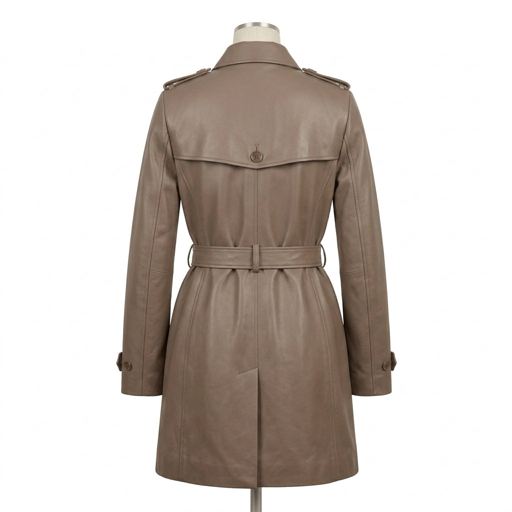 Womens Premium Lambskin Taupe Neutral Sophisticated Brown Trench Coat | Elegant  Neutral | Minimalist Luxury Fashion